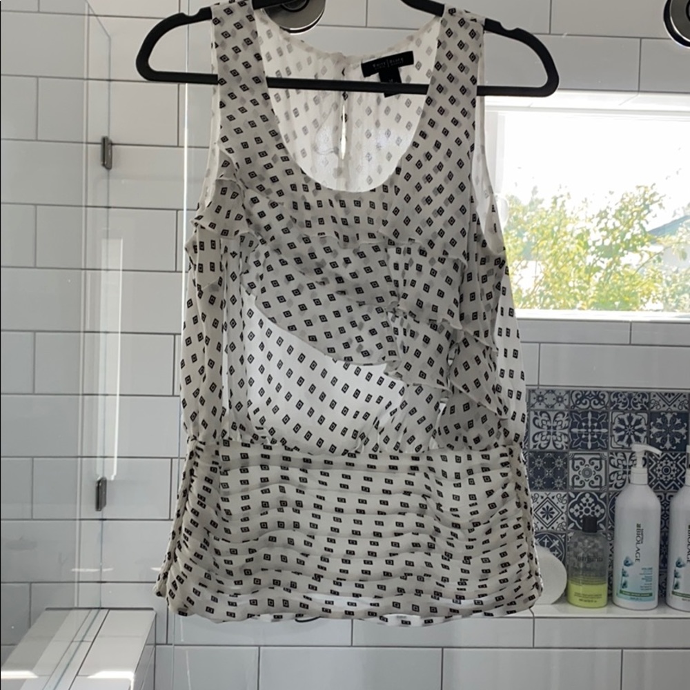 WHBM Ruffle Blouse black and white sleeveless